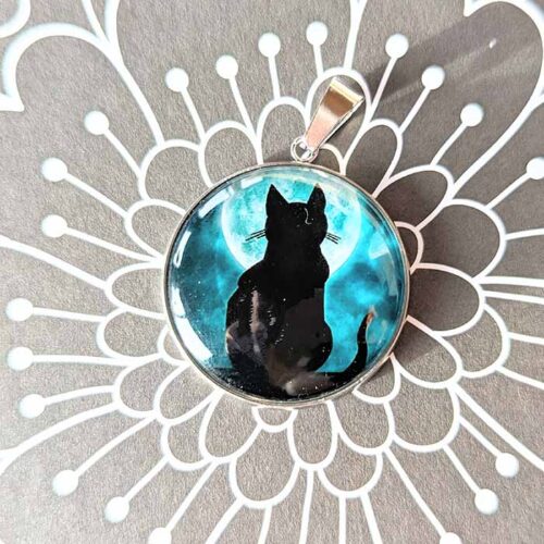 Pendentif acier inoxydable pendentif silhouette chat clair de lune bijou pendentif cabochon