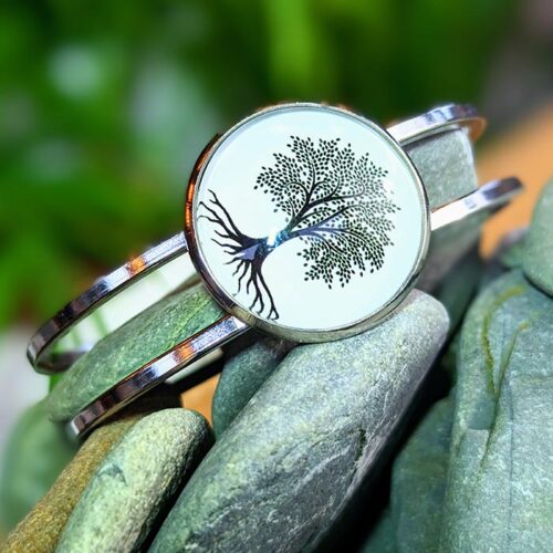 Bracelet arbre de vie argent rodium cabochon fait main bijou artisanal bracelet spirituel