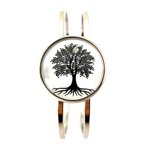 Bracelet arbre de vie argent rodium cabochon fait main bijou artisanal bracelet spirituel
