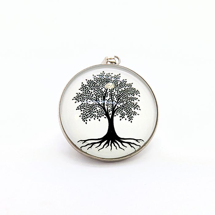 Pendentif acier inoxydable pendentif arbre de vie bijou pendentif cabochon pendentif spirituel arbre noir sur fond blanc