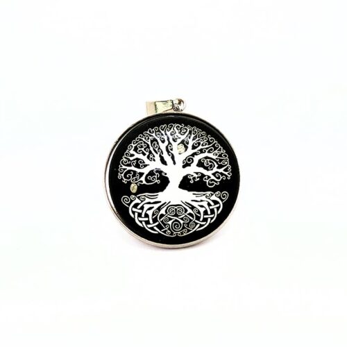 Pendentif acier inoxydable pendentif arbre de vie bijou pendentif cabochon pendentif spirituel arbre blanc sur fond noir