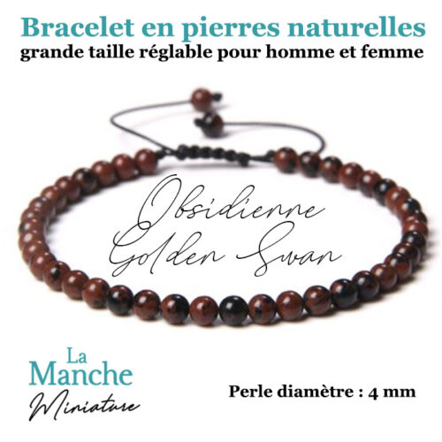 Bijou bracelet en pierres naturelles Obsidienne Golden Swan bracelet pierre precieuse naturelle Manche Miniature