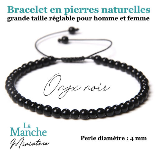 Bijou bracelet en pierres naturelles agate indienne bracelet pierre précieuse naturelle Onyx noir Manche Miniature
