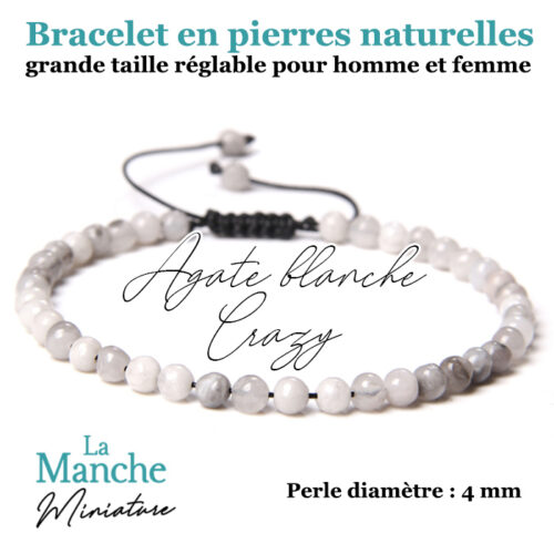 Bijou bracelet en pierres naturelles agate blanche crazy bracelet pierre precieuse naturelle Manche Miniature