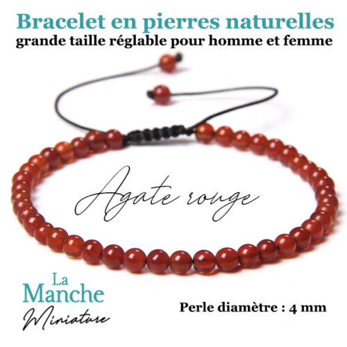 Bijou bracelet en pierres naturelles agate rouge bracelet pierre précieuse naturelle Manche Miniature
