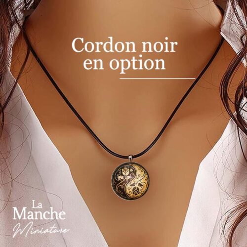 Option Cordon noir pour pendentif cuir artificiel - LA MANCHE MINIATURE - pendentif Roses yin-yang beige et marron