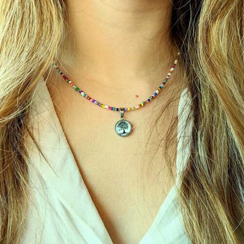Collier perles rocaille pendentif Arbre de vie collier en perles de rocaille femme La Manche Miniature pendentif spirituel spiritualité arbre de vie